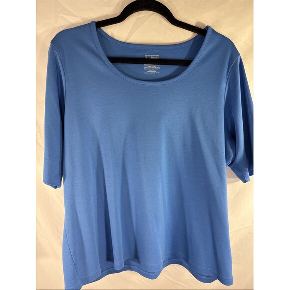 LL Bean 100% Suprima Cotton Royal Blue scoop neck tshirt wmns Sz XL - Picture 2 of 4